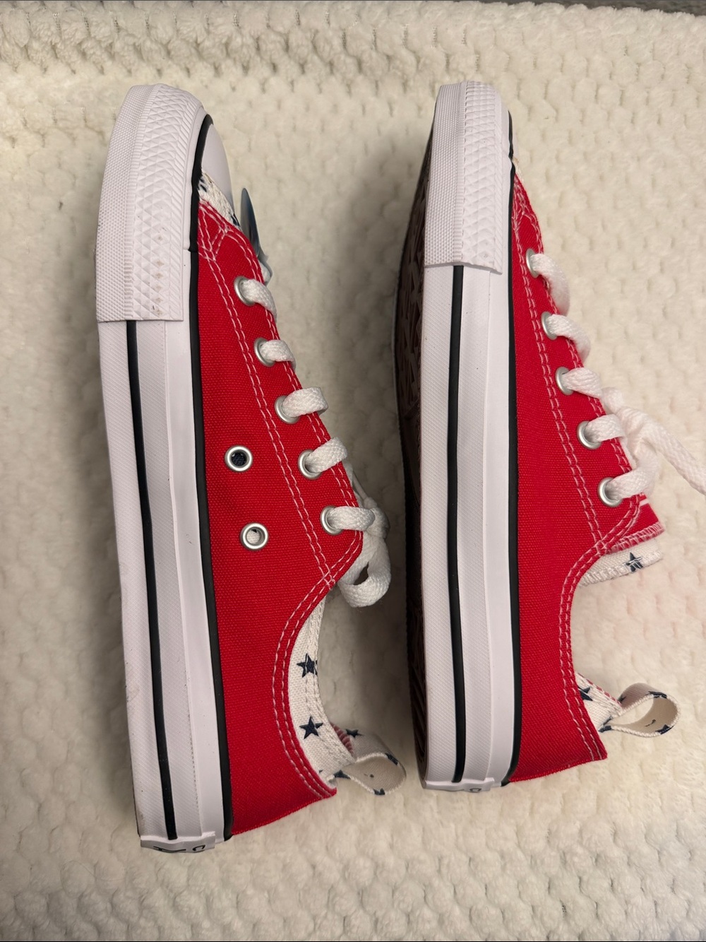 Kids Red Low-Top Canvas Sneakers with Star Heel Tabs - Picture 8 of 14